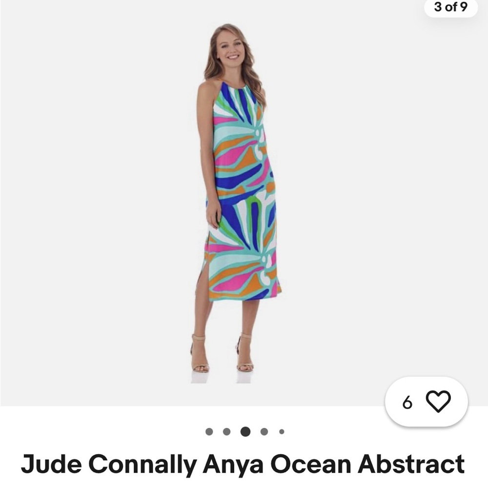 Jude Connally Anya Abstract Aqua Midi Dress XS Pink Blue Orange Beach - Picture 8 of 9